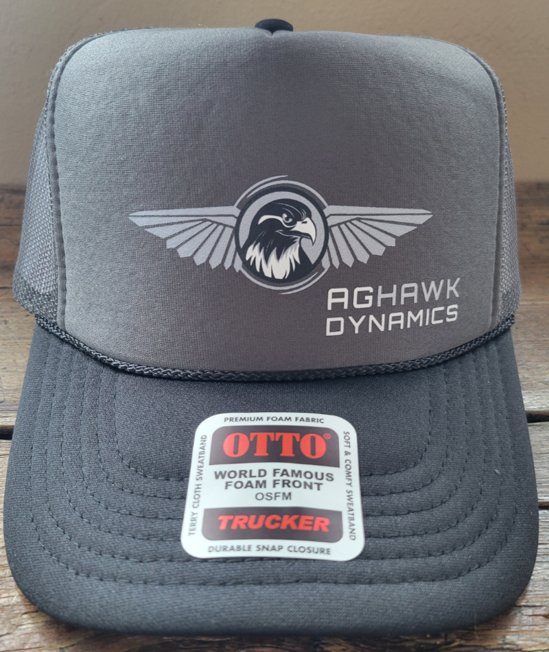 A gray cap with the AgHawk Dynamics logo on the front.