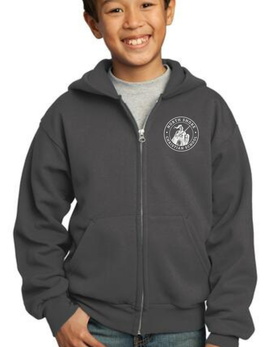 EQUIPPED WITH THE ARMOR OF GOD - Youth Full Zip Hooded Sweatshirt